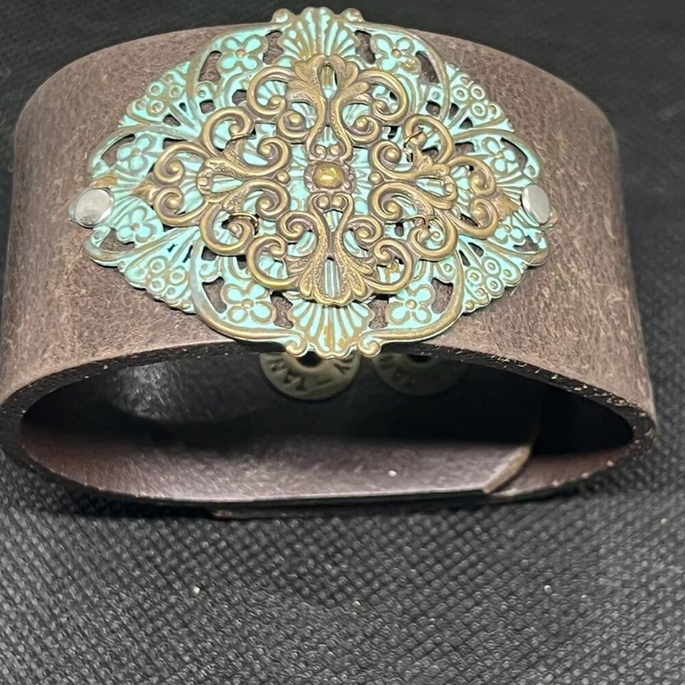 Tandy genuine leather snap cuff Retro Boho Y2K Western Rocker Rockabilly Unisex - Picture 2 of 6